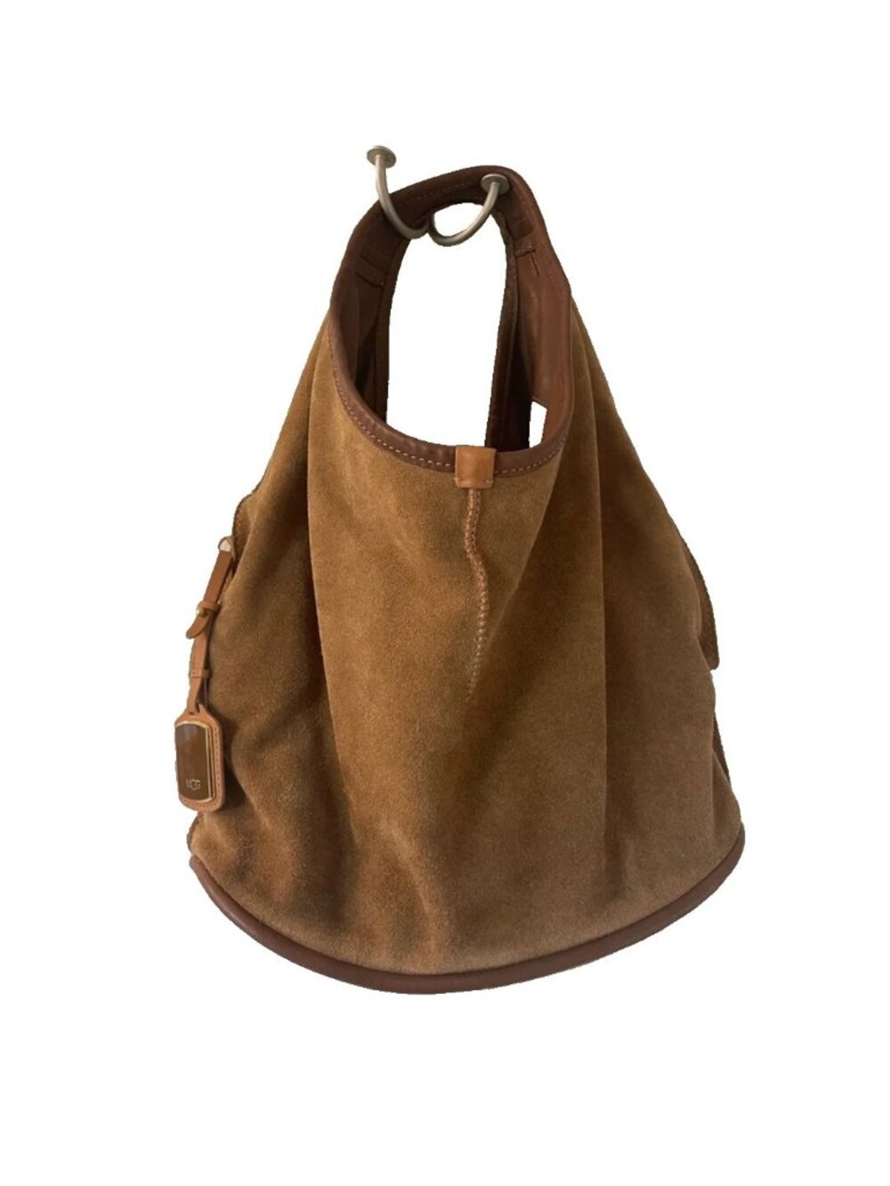 Ugg Womens Hobo Bag Medium Chestnut Brown Leather Sheldon Suede Tote Purse NEW